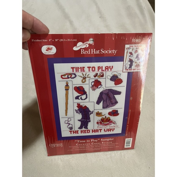 Candamar Designs Accessories - CANDAMAR DESIGNS Counted Cross Stitch Kit  Red Hat Society TIME TO PLAY Sampler